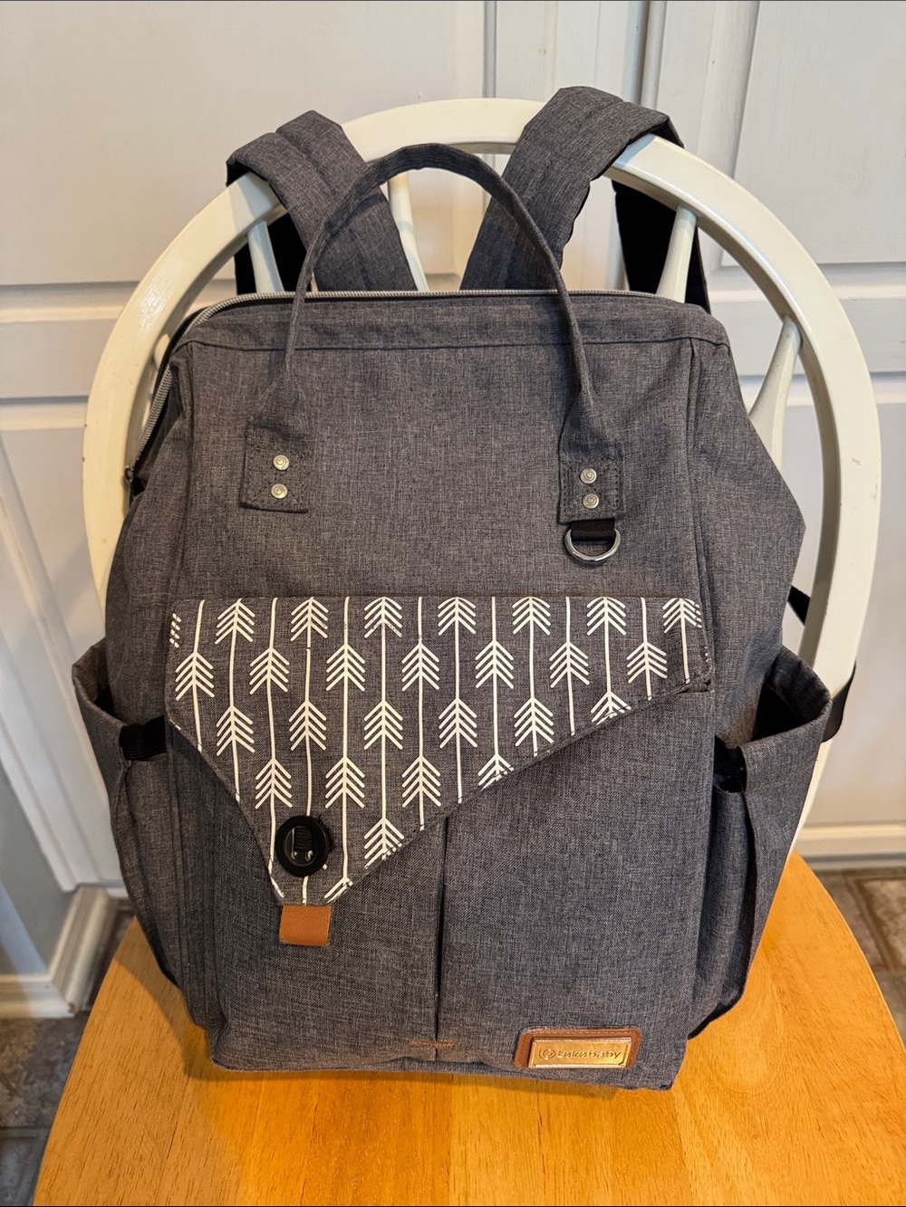 Lekebaby Diaper Bag Backpack with Arrow Print Grey Pockets and more Pockets